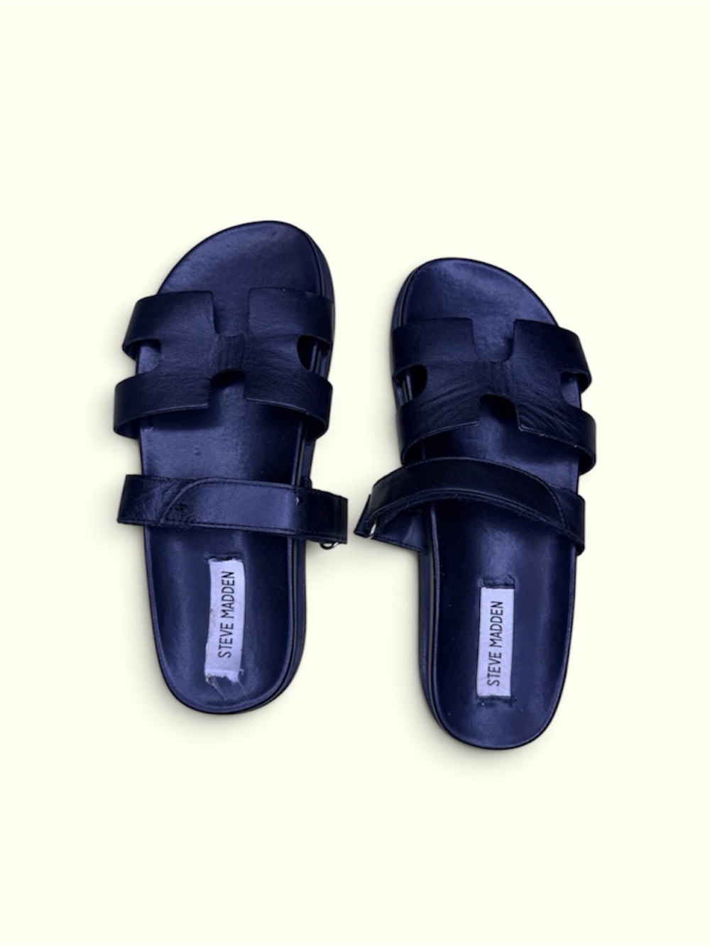 Steve Madden Black Leather Double-Strap Slide Sandals (7.5)